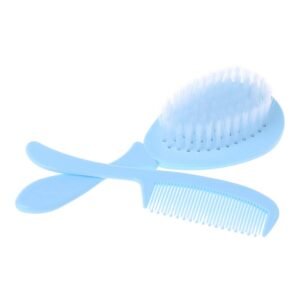 2Pcs/Set Baby Safety Comb Woolen Hair Brush Care Kids Massage Baby Kit Safety Material For Baby’s For Health Grooming T Bathing Washing Hair Soft Bristle Round, Blue