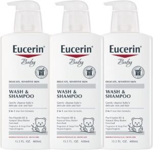 Eucerin Baby Wash & Shampoo – 2 in 1 Tear Free Formula, Hypoallergenic & Fragrance Free, Nourish and Soothe Sensitive Skin – 13.5 Fl Oz (Pack of 3)