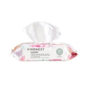 The Honest Company Clean Conscious Unscented Wipes , Over 99% Water, Compostable, Plant-Based, Baby Wipes , Hypoallergenic for Sensitive Skin, EWG Verified , Rose Blossom, 60 Count