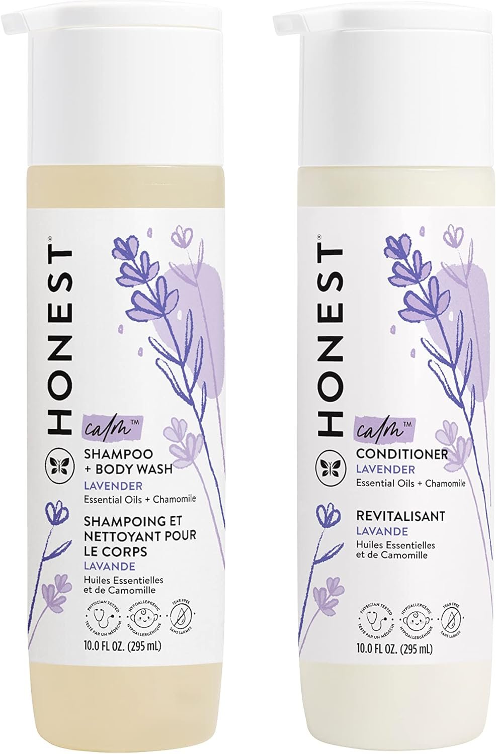 The Honest Company Silicone-Free Conditioner & 2-in-1 Cleansing Shampoo + Body Wash Duo | Gentle for Baby | Naturally Derived | Lavender Calm, 20 fl oz