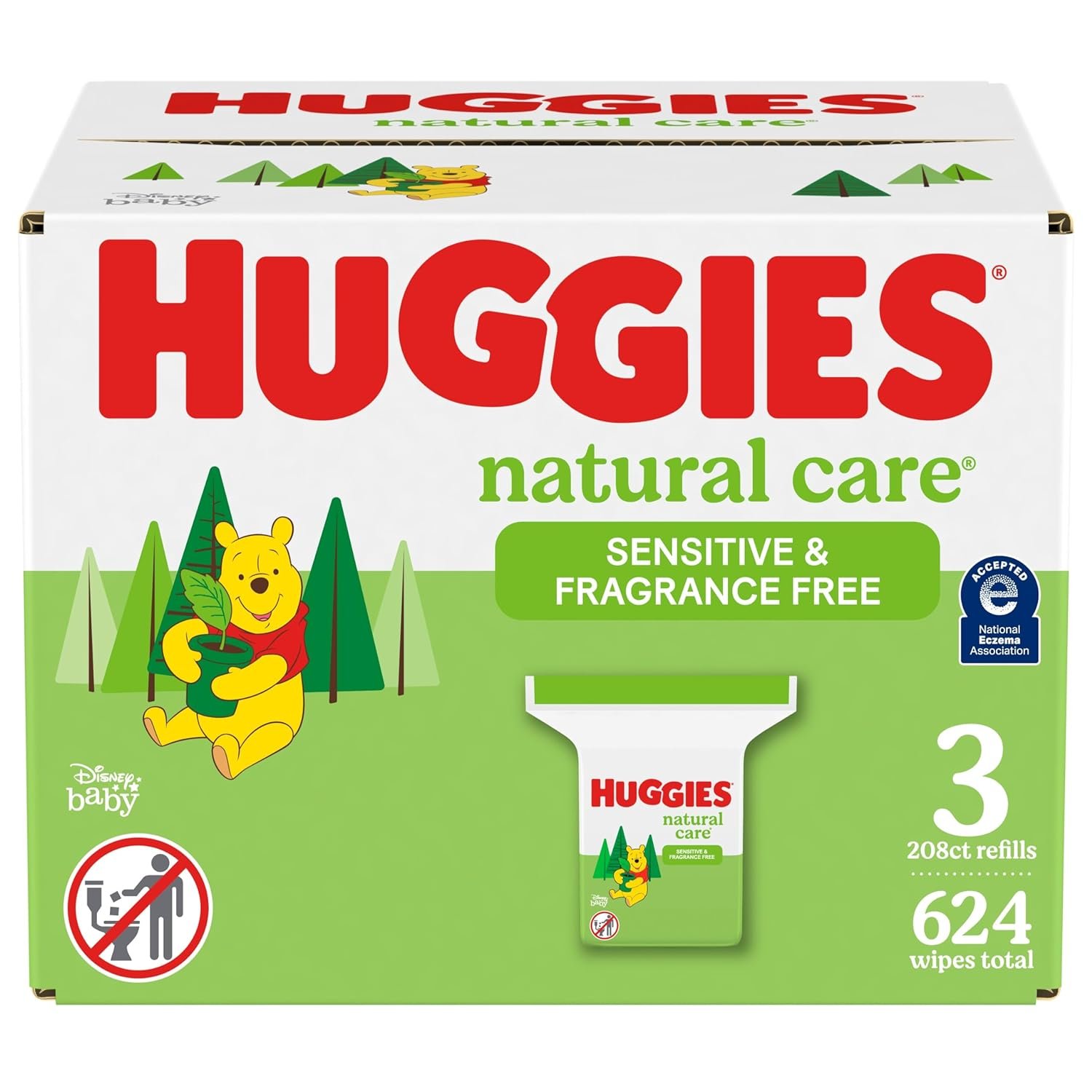 Huggies Natural Care Sensitive Baby Wipes, Hypoallergenic, 99% Purified Water, 3 Refill Packs (624 Wipes Total) packaging may vary