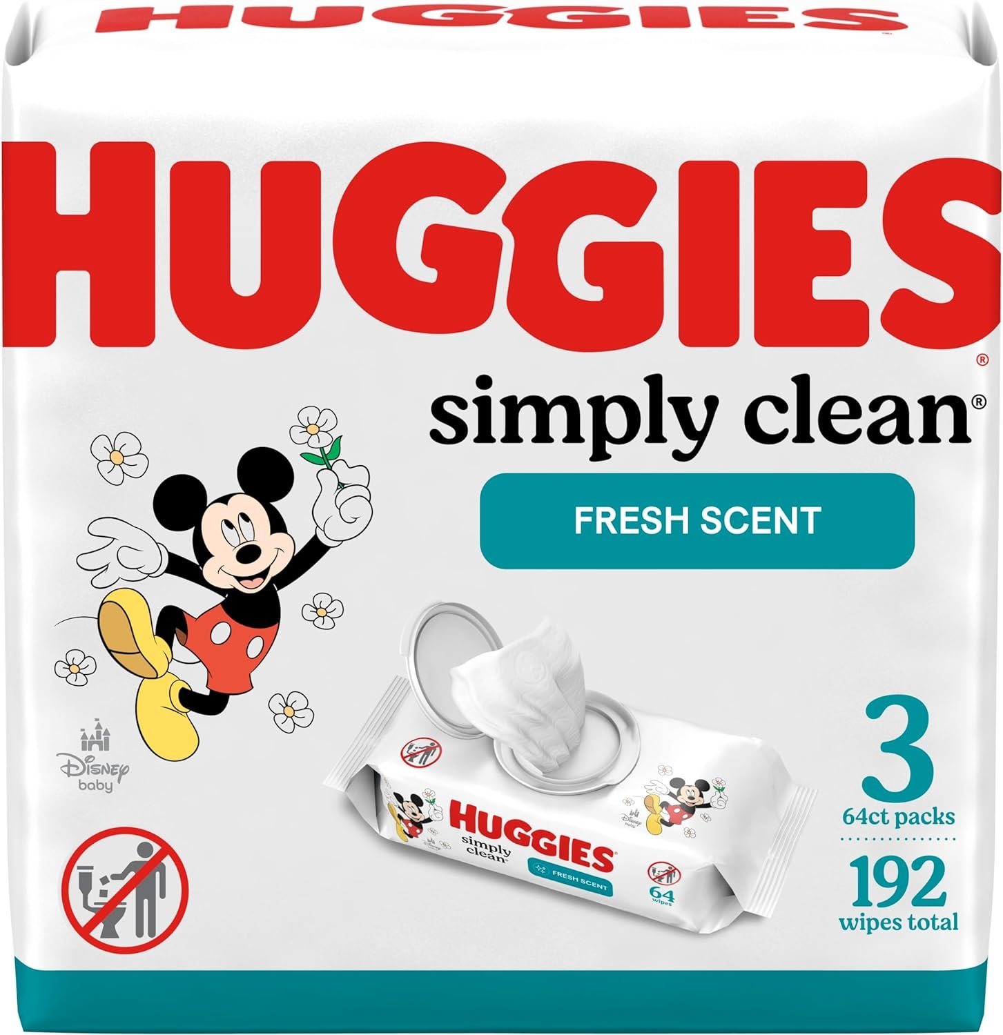 Huggies Simply Clean Fresh Scent Baby Wipes, 3 Flip-Top Packs of 64 (192 Wipes Total)