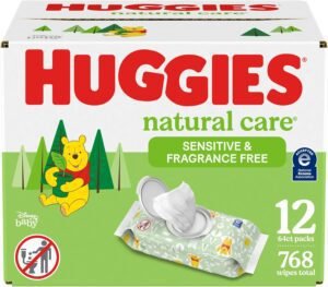 Huggies Natural Care Sensitive Baby Wipes, Unscented, Hypoallergenic, 99% Purified Water, 12 Flip-Top Packs (768 Wipes Total), Packaging May Vary